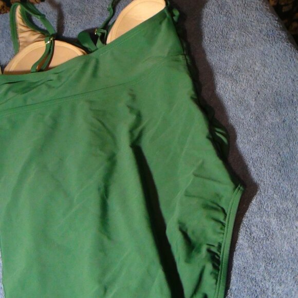 Kona Sol Womens Tie Front High Coverage One Piece Swimsuit Green M XL - Picture 10 of 16